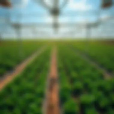 Modern Farming Technology Aerial view of a modern farm utilizing advanced technology.