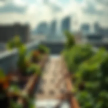 Urban Agriculture Initiative Urban agriculture setup on a rooftop with greenery.