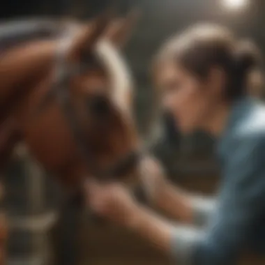Consultation on Horse Care A horse enthusiast consulting a veterinary manual on horse care