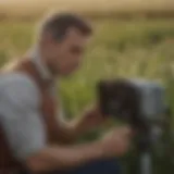 A technician assessing a pest issue in an agricultural field