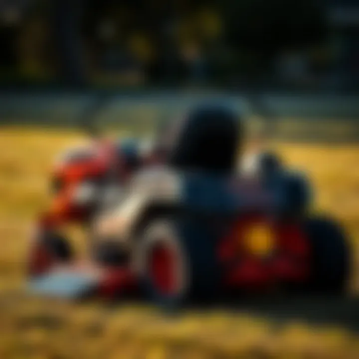 Design and Maneuverability of Zero Turn Mowers Side profile of a zero turn mower demonstrating its design and maneuverability