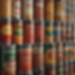 A close-up of canned food labels showcasing expiration dates and storage instructions.