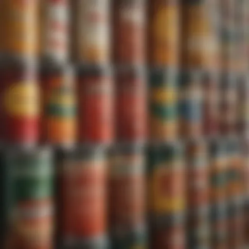 A close-up of canned food labels showcasing expiration dates and storage instructions.