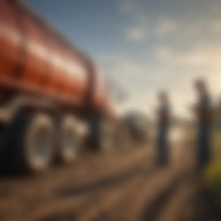 Farmers discussing grain truck options with a supplier