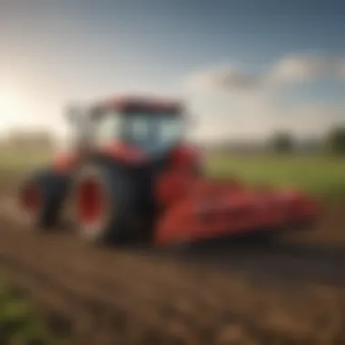 Illustration of the ABI Chain Harrow in action on a farm field.