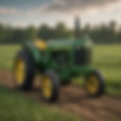 A classic John Deere tractor in a lush green field