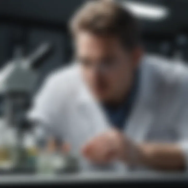 Laboratory technician observing samples under a microscope