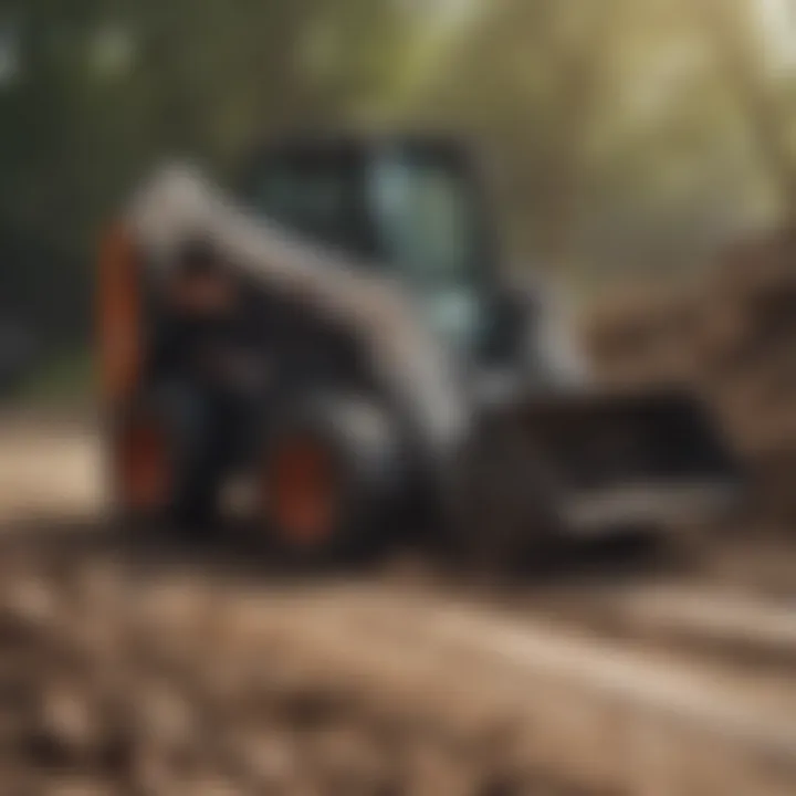Grapple attachment on a Bobcat skid steer loader handling debris