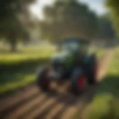 Tractor operating in a lush green field