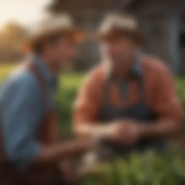 A farmer discussing crop insurance with an advisor