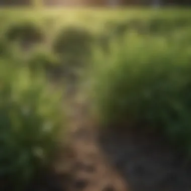 A field of crabgrass revealing its sprawling growth habit and coarse texture