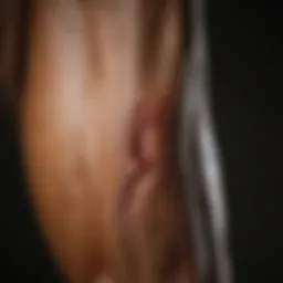 Close-up of a horse's leg with a healing wound