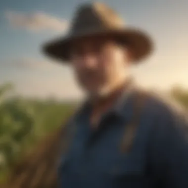 Farmer inspecting crops with a focus on environmental compliance