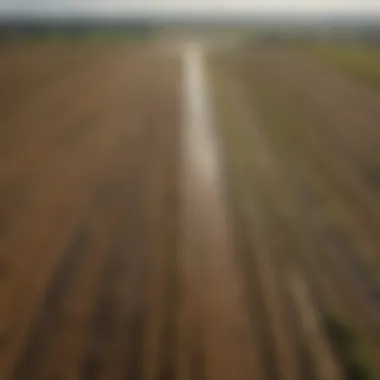 Aerial View of Farmland with Irrigation Systems An aerial view of farmland highlighting irrigation systems