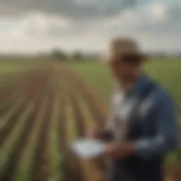 A farmer analyzing irrigation data on a tablet in a field