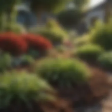 Thriving Garden with Mulch Applications A mulched garden thriving with various plants