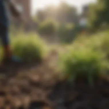 Close-up of mulch suppressing weeds in a vegetable garden