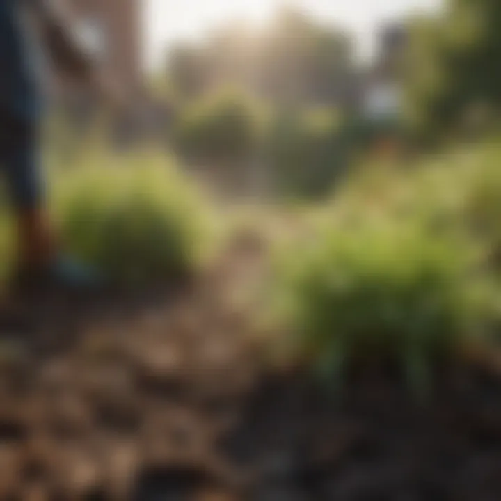 Close-up of mulch suppressing weeds in a vegetable garden