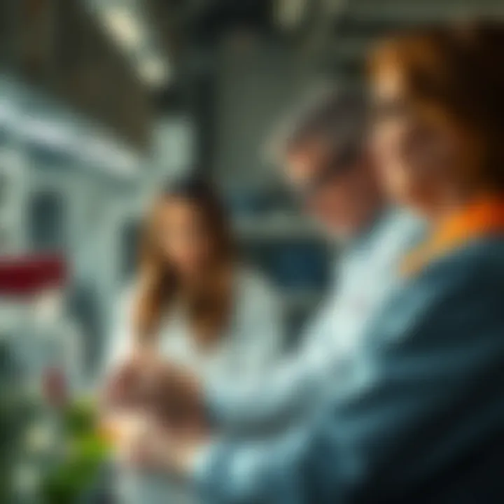 A team working collaboratively in an agricultural research lab