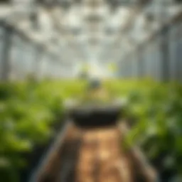 Hydroponic plant basket in a modern greenhouse setting