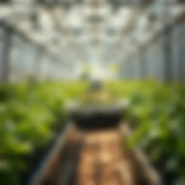 Hydroponic plant basket in a modern greenhouse setting