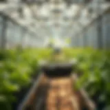 Innovative Hydroponic Setup Hydroponic plant basket in a modern greenhouse setting