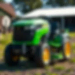Detailed view of a John Deere diesel garden tractor showcasing its robust design