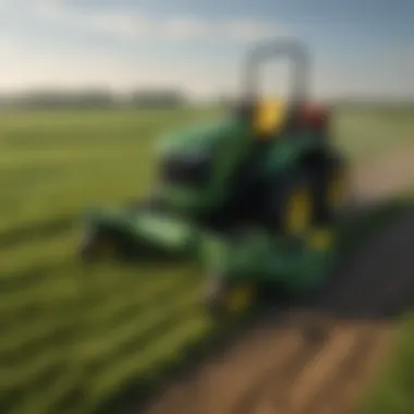 John Deere mower in action on a vast field