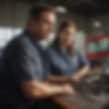 Customer service representatives assisting clients at the dealership