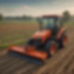 A Kubota BX Series tractor equipped with a tiller attachment in a vibrant field