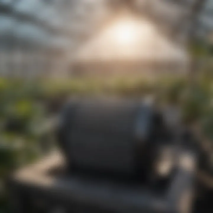 Large charcoal air filter installed in a greenhouse