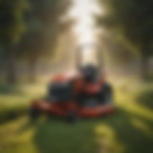 Professional lawn mower in a lush agricultural field