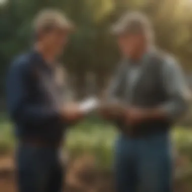 Consultation on Loan Reimbursement Options A farmer discussing funding options with an agricultural advisor