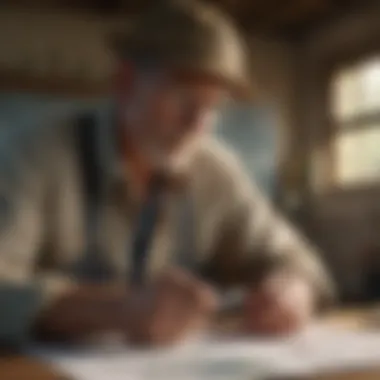 Financial Analysis in Agriculture A farmer analyzing financial charts and agricultural data