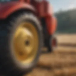 Close-up view of a round baler in action