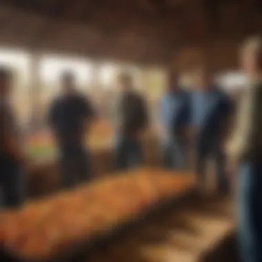 Community members networking and discussing agricultural trends.