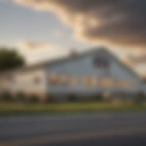 Exterior view of Martin Auction Company showcasing its unique architecture.