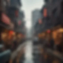 A bustling street in mid-century China showcasing urban life and architecture.