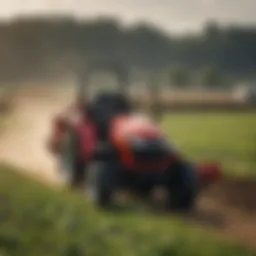 A rugged off brand compact tractor in a vast agricultural field