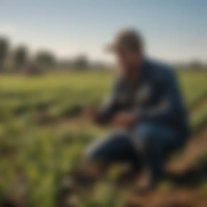 A personal buyer assessing crop quality in a field