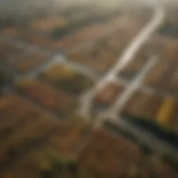 Aerial view of a vibrant agricultural landscape affected by pollution