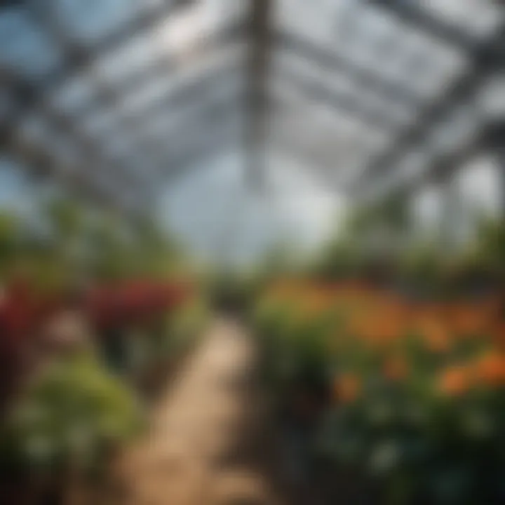 Healthy plants thriving inside a prefabricated greenhouse