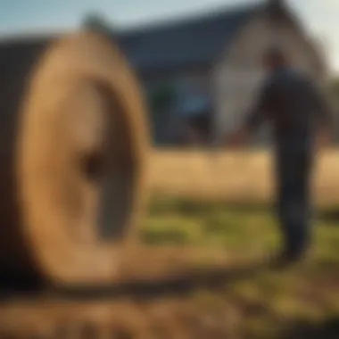 Farmers inspecting hay quality with round hay rings