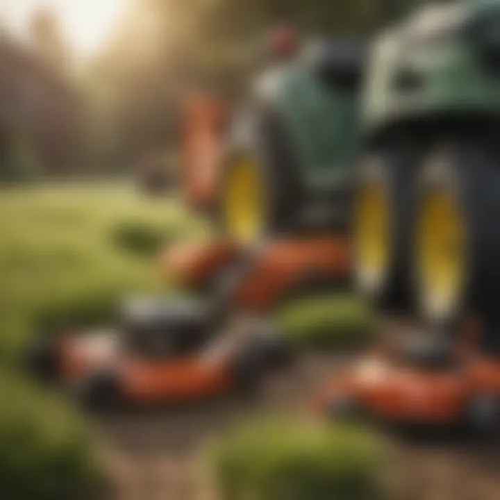 Maintenance tools laid out beside a small riding mower, emphasizing the importance of upkeep.