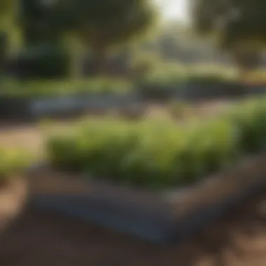 Steel planter beds in a rural setting surrounded by lush greenery