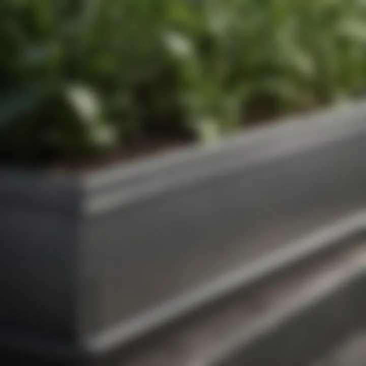 Close-up of steel planter bed showcasing its material texture and design