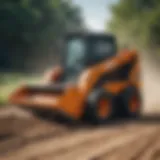 Skid steer equipped with a sweeper attachment in action