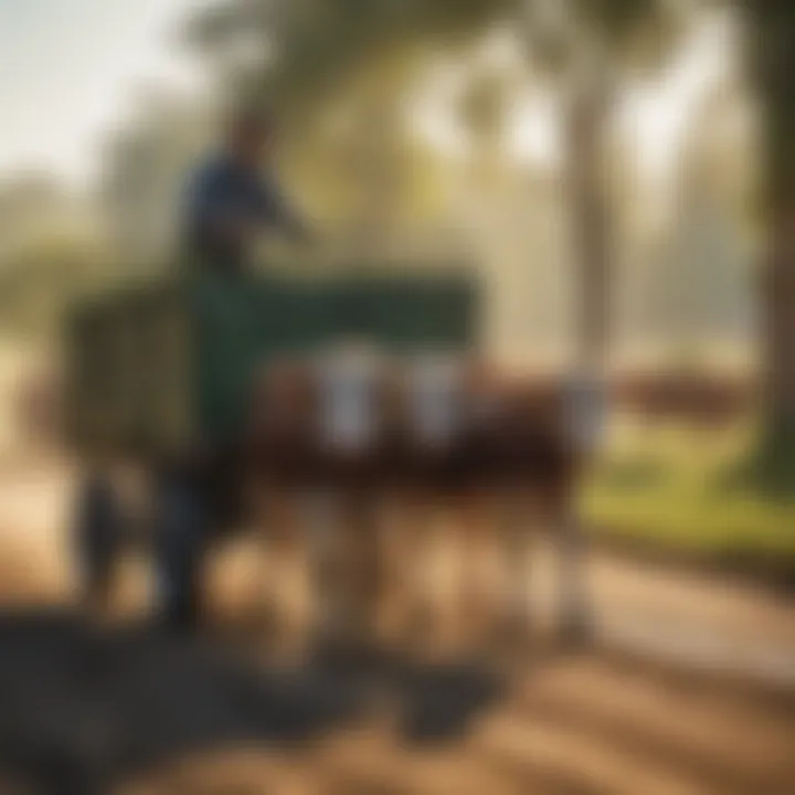 Farmers utilizing a calf cart to enhance livestock management efficiently.