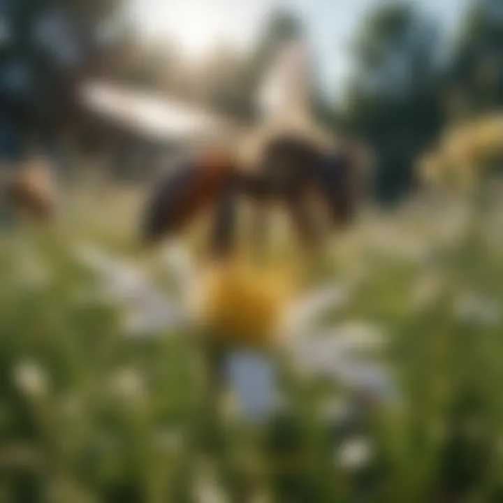 Bees interacting with different flora in their habitat