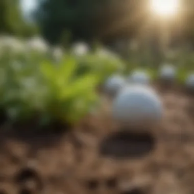 Mothballs placed in a garden setting for mole control